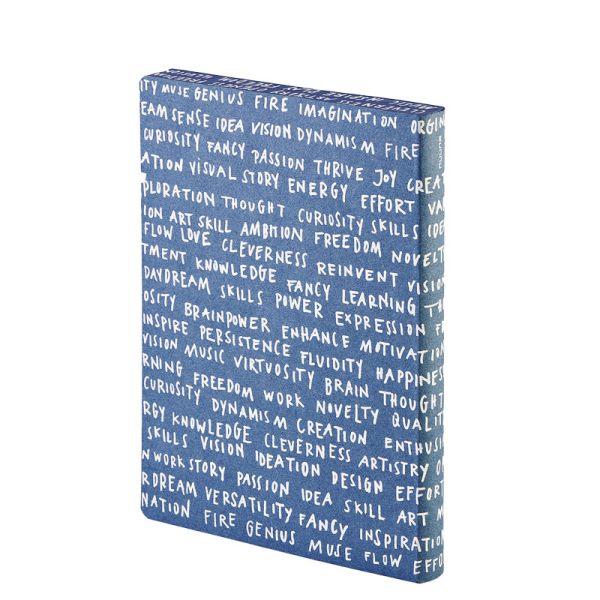 Nuuna, Notizbuch,Flex-Cover aus recyceltem Leder Seiten Punktraster, bedruckt blau-weiss, World Plays rückseitig